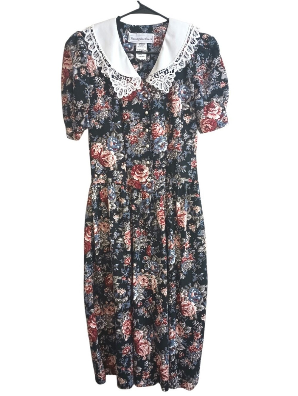 Vintage 80s Brandywine Creek Cottagecore Lace Collared Midi Dress